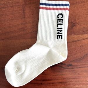 COPY - New Celine white blue and red striped logo socks
